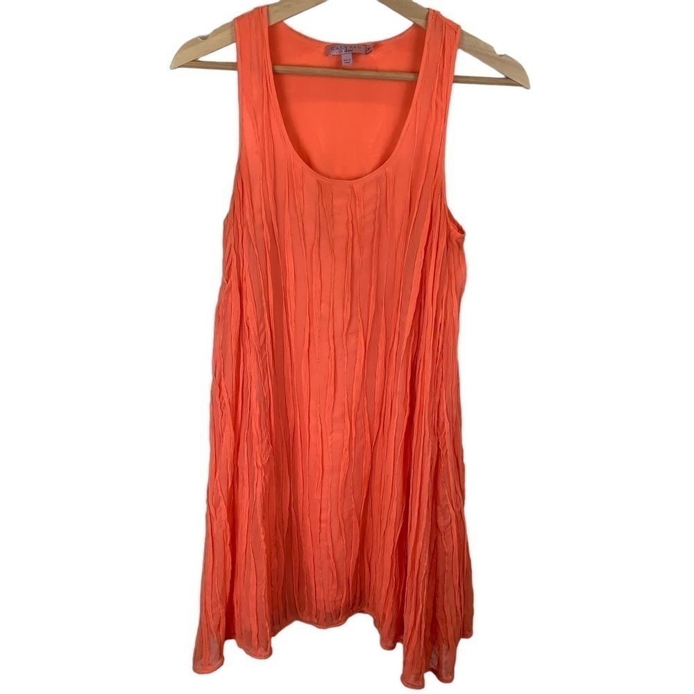 Calypso St. Barth Coral Silk Pleated Swingy Tank Sleeveless Mini Dress sz XS